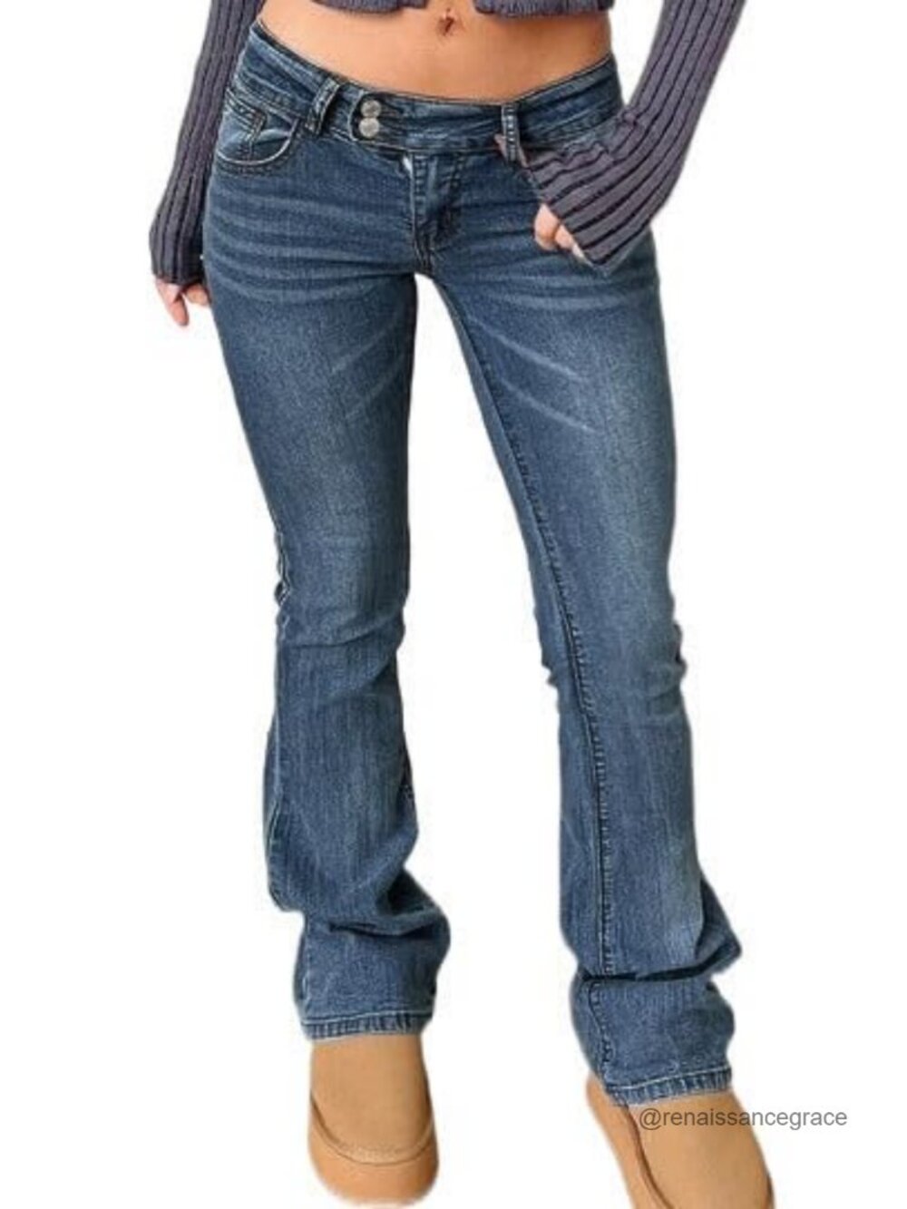 Stretch Low Rise Double Button Skinny Flare Jeans
